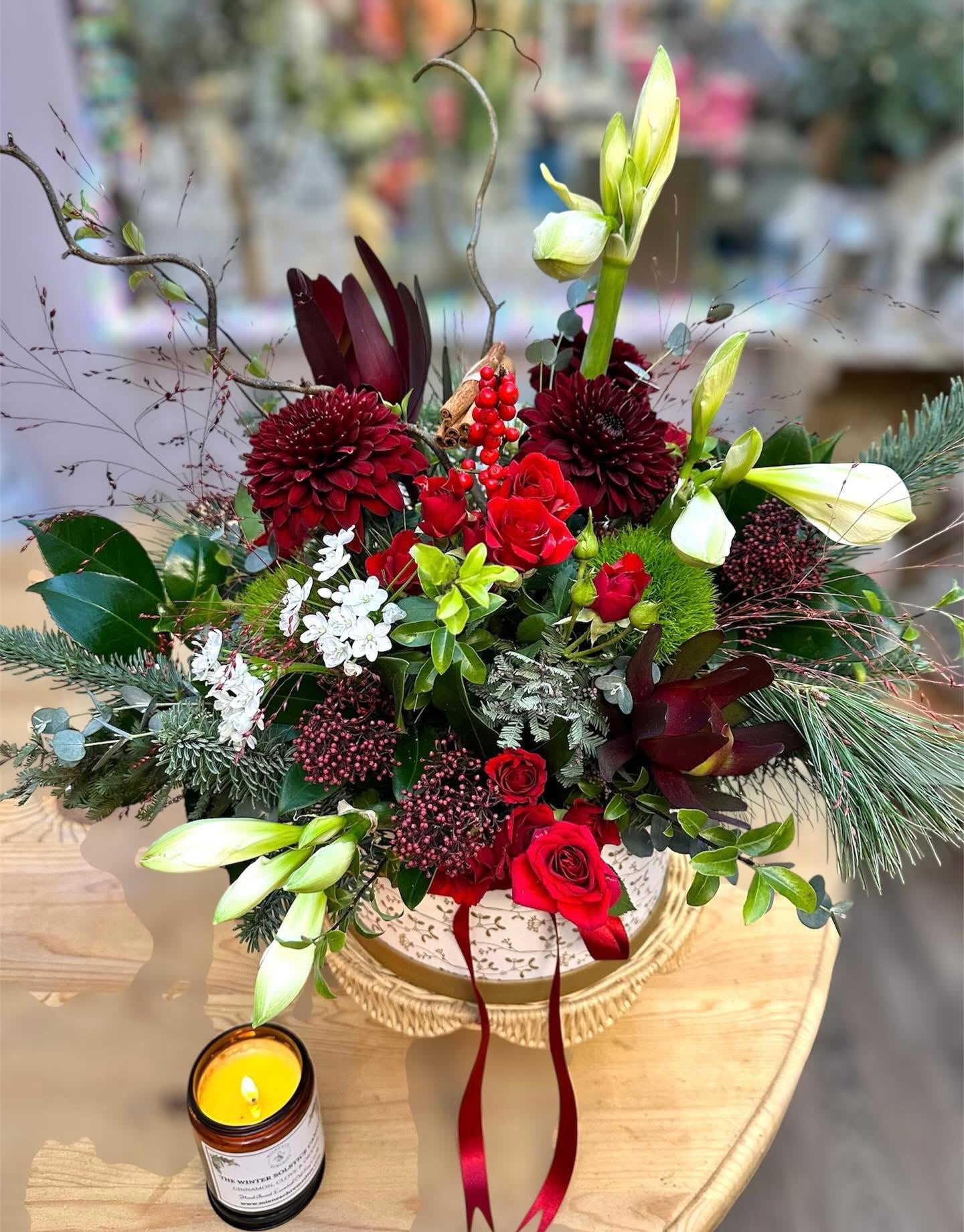 Christmas floral display by Willow and Moss