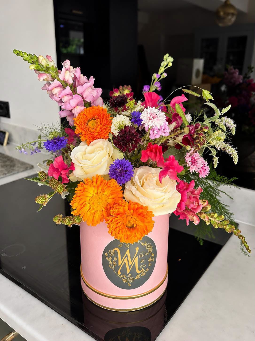 Seasonal hat box arrangement by Willow and Moss