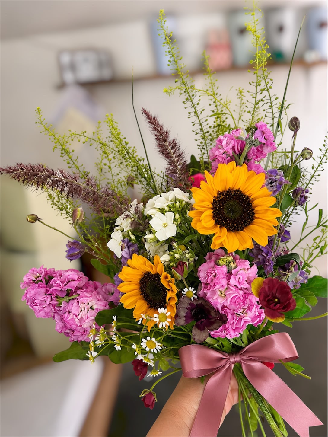 Hand-tied bouquet by Willow and Moss
