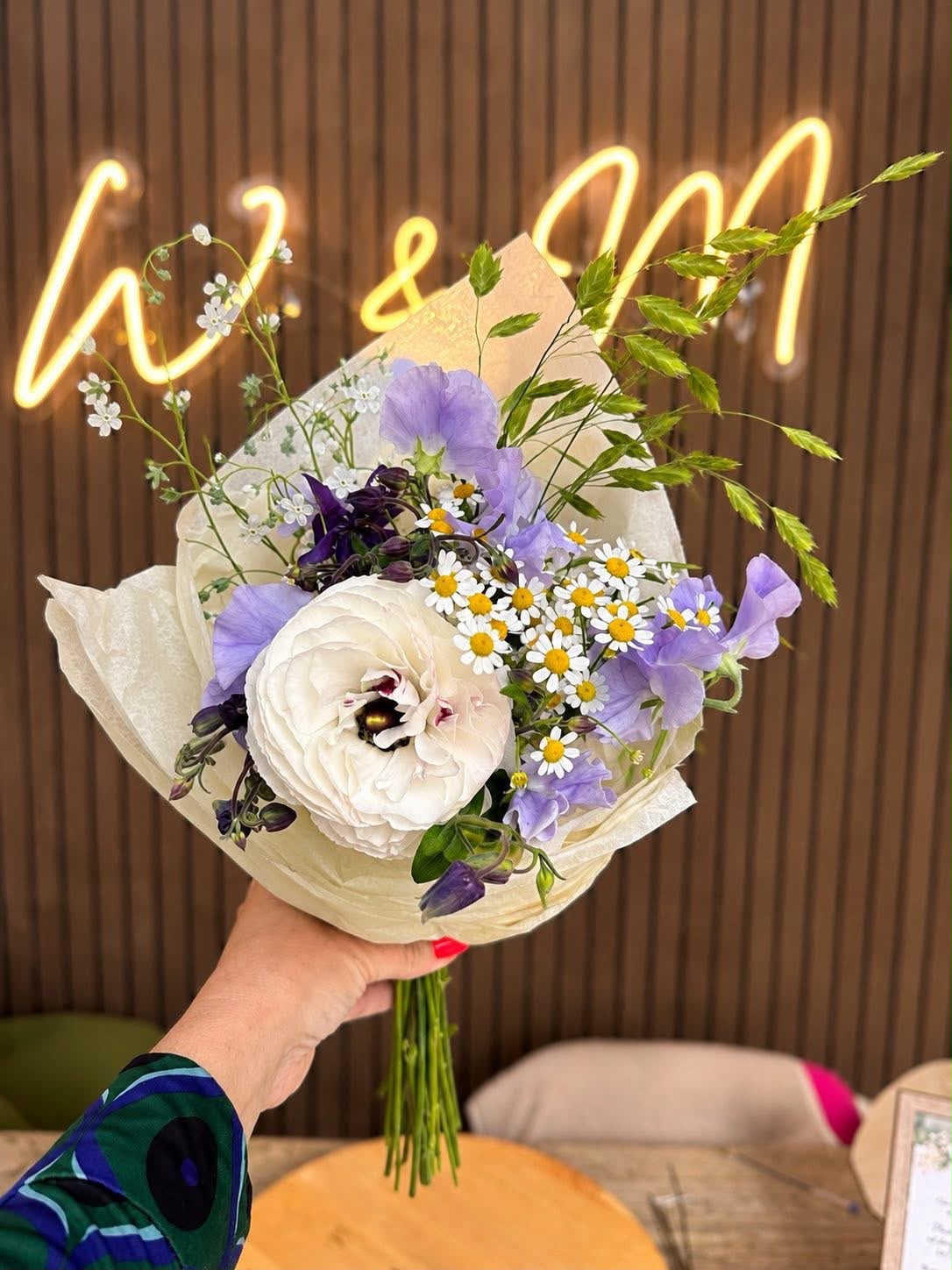 Hand-tied bouquet by Willow and Moss
