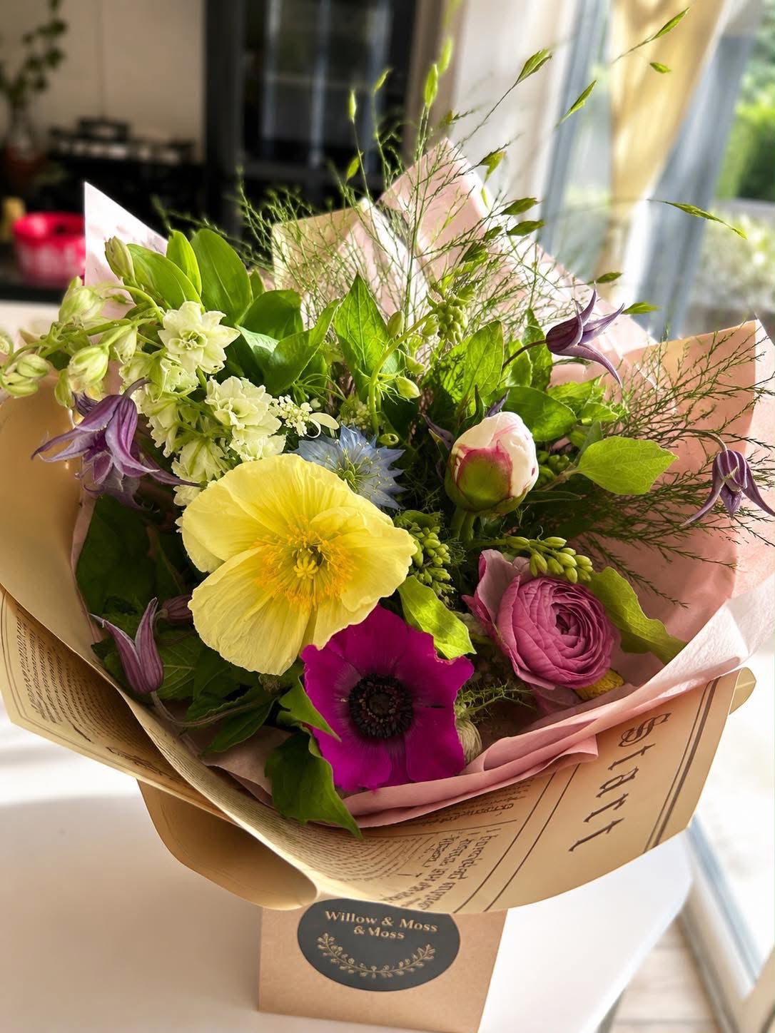 Hand-tied bouquet by Willow and Moss