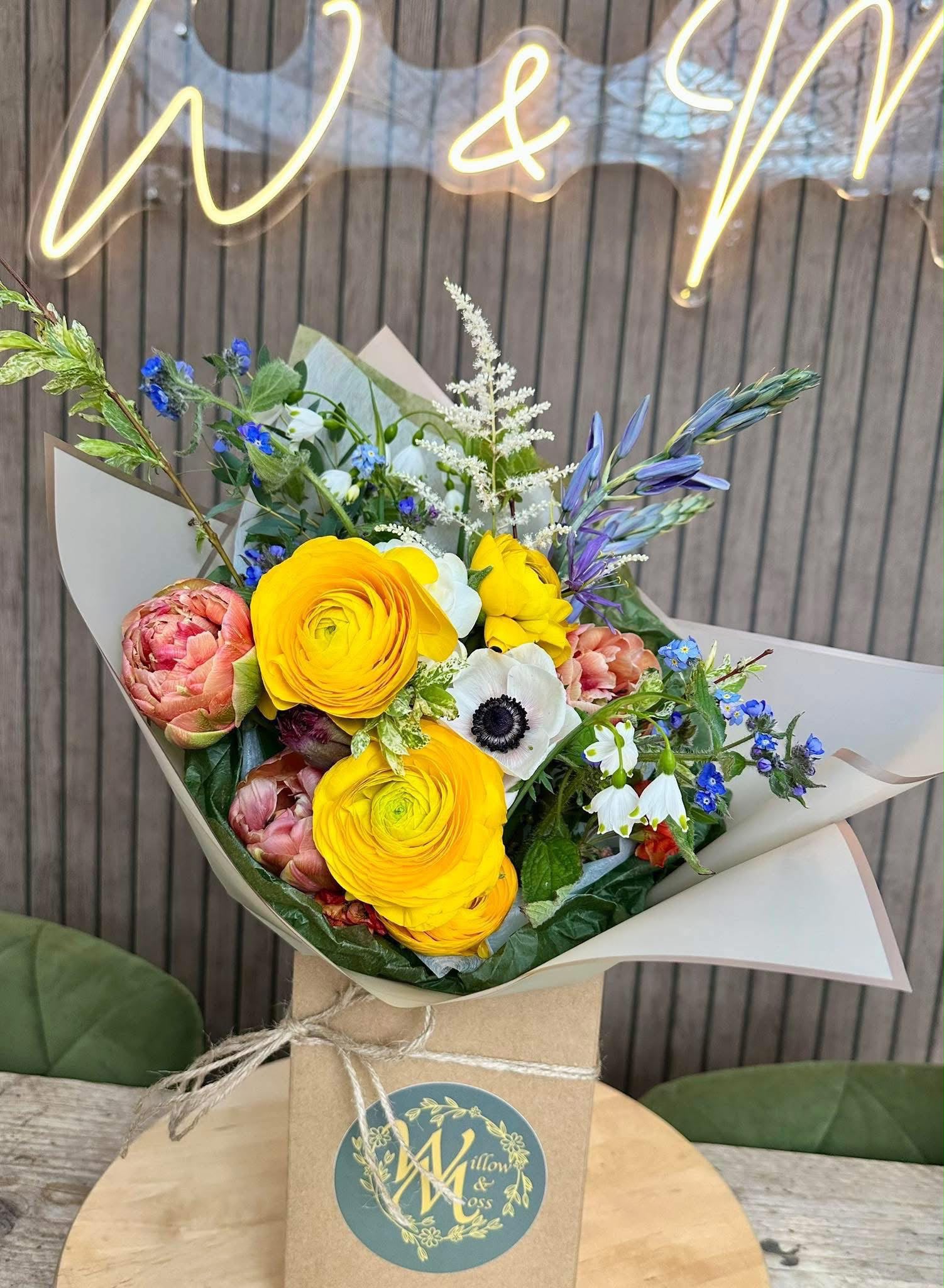 Hand-tied bouquet by Willow and Moss