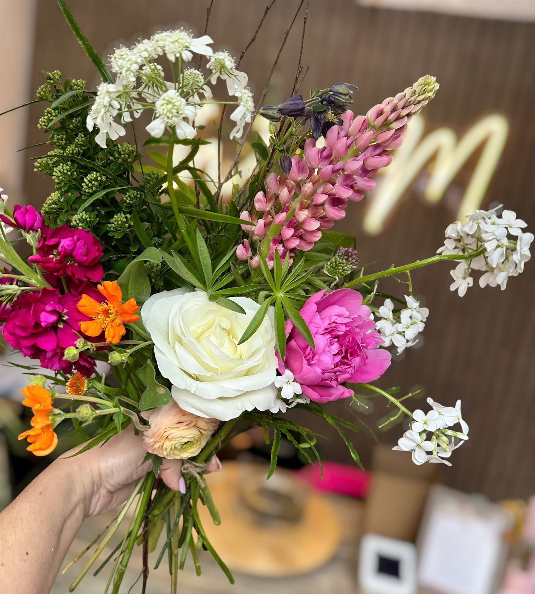 Hand-tied bouquet by Willow and Moss