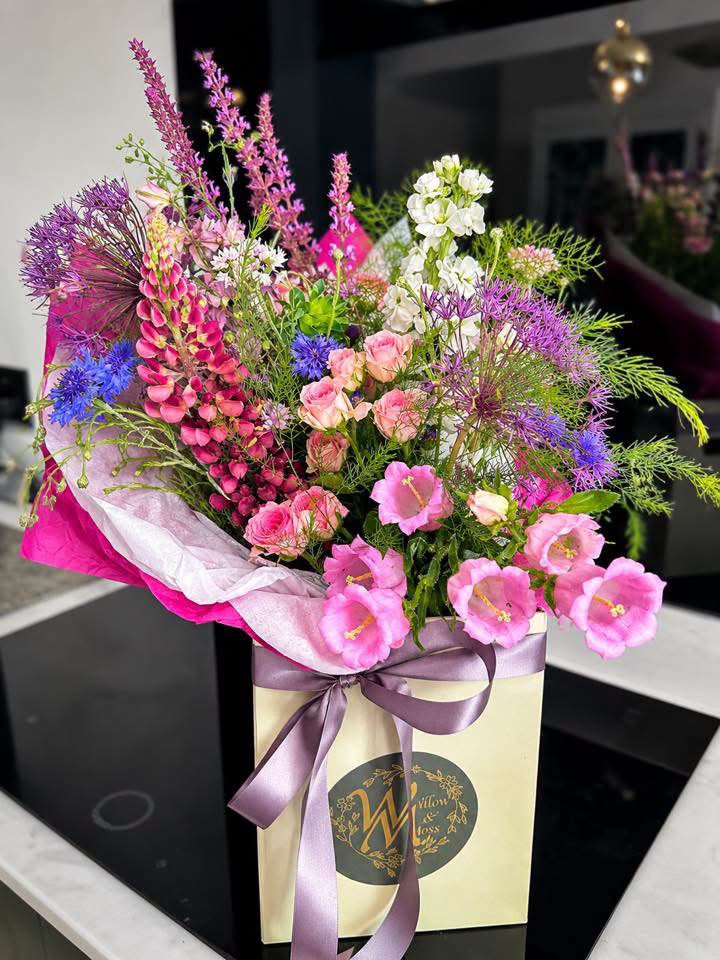 Hand-tied bouquet by Willow and Moss