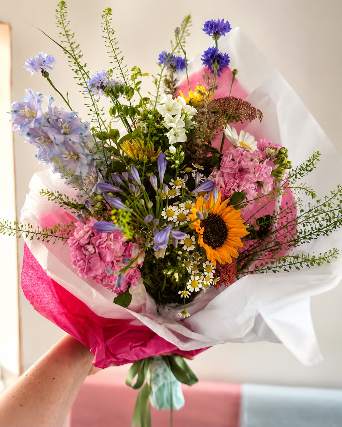 Hand-tied bouquet by Willow and Moss