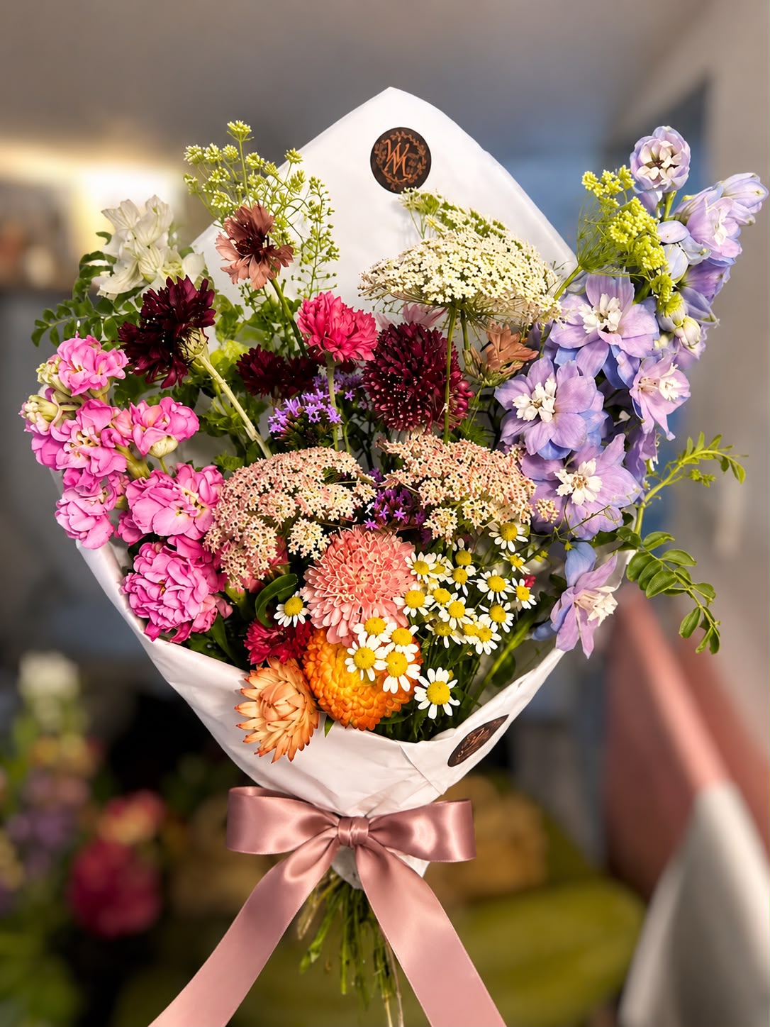 Hand-tied bouquet by Willow and Moss