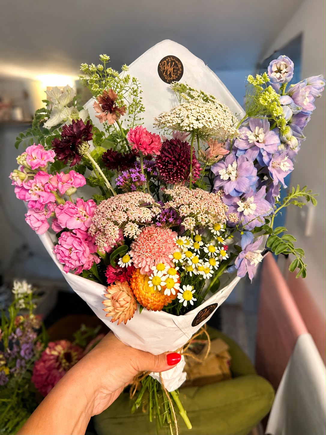 Hand-tied bouquet by Willow and Moss