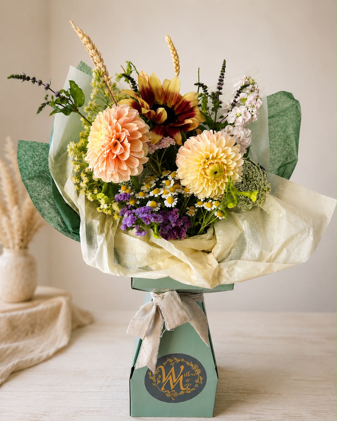 Hand-tied bouquet by Willow and Moss