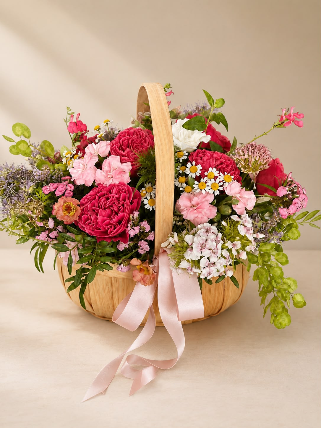 Flower basket arrangement by Willow and Moss