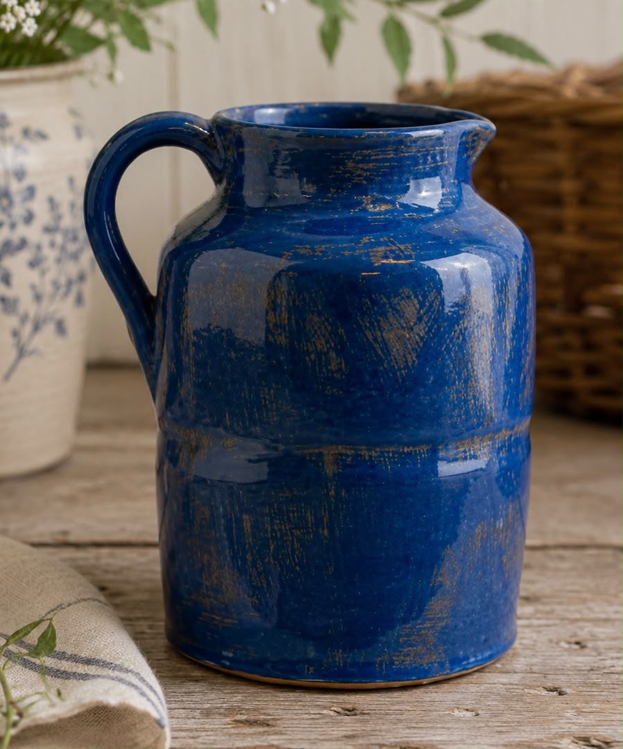 Blue ceramic jug from the Willow and Moss shop